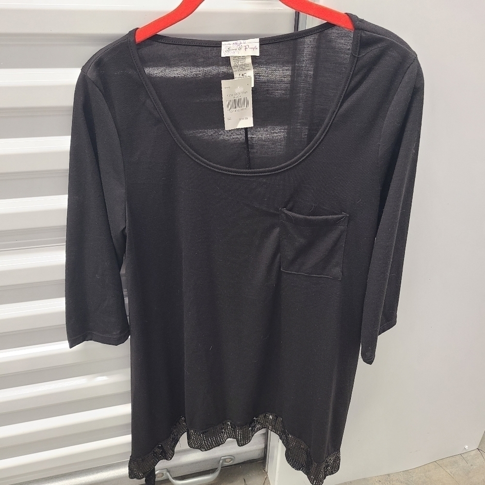 Fiona and Purple black long sleeve tee with sequin hem